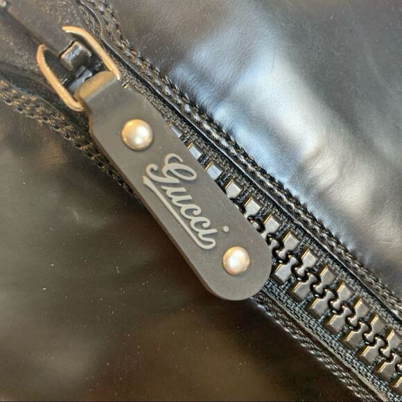 GUCCI Black Glossy Leather Knee High Platform Boot Sz 10B - Picture 9 of 16